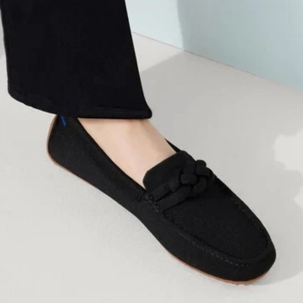Women’s Black Braided-Detail Slip-On Loafers